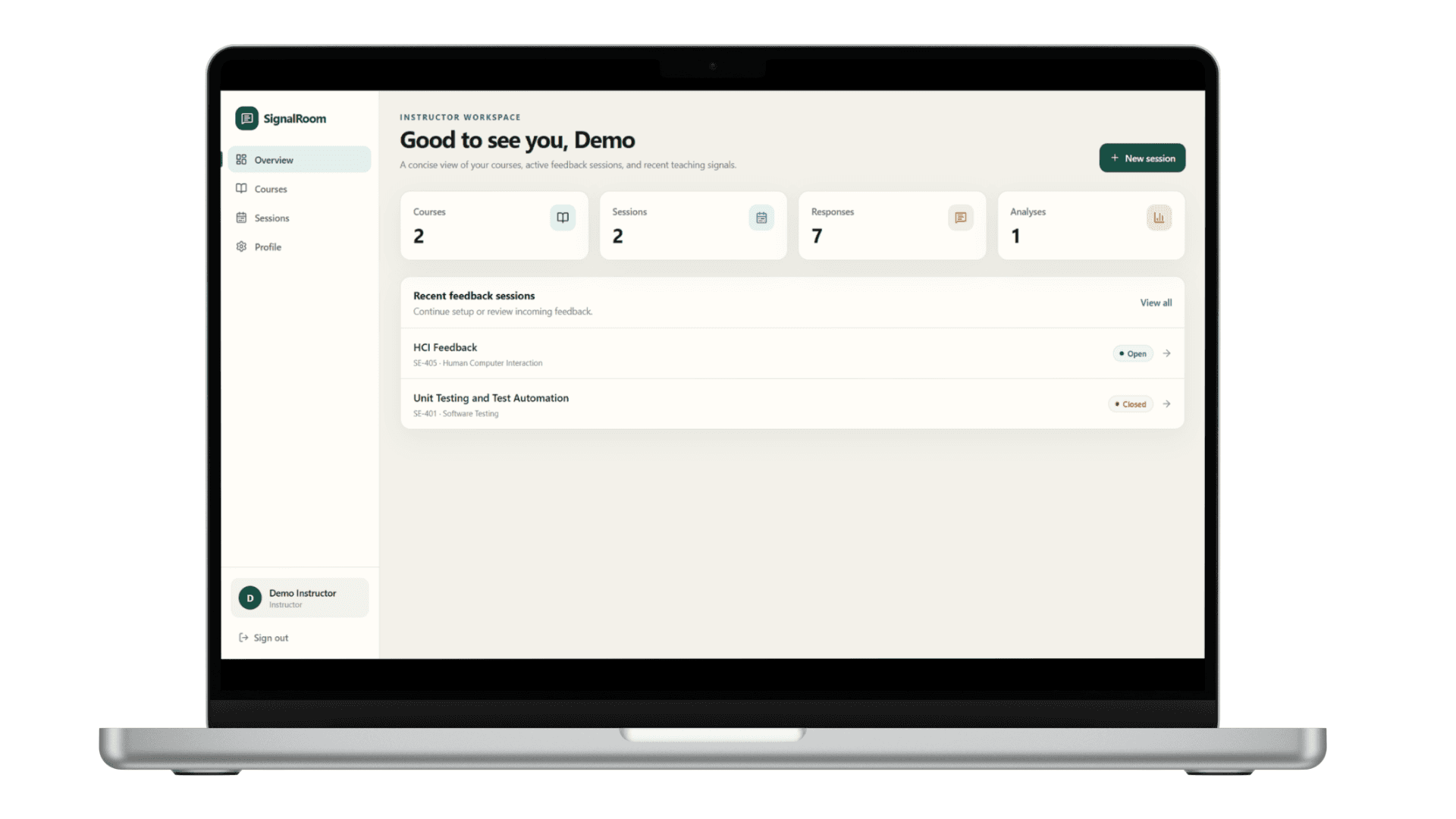 SignalRoom anonymous feedback analyzer and AI recommendations interface mockup